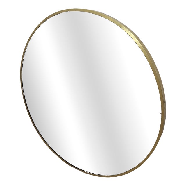 Vintage Mirror with Round Brass Frame, 1950s For Sale