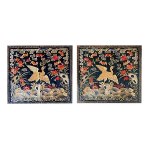 Chinese Embroidered Fourth Rank Badges Qing Dynasty - A Pair