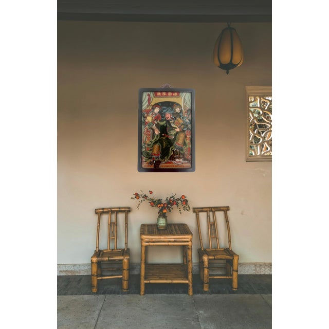 Green Chinese Reverse Painting on Glass, General Guan Yu and Retainers, Mid Century, Rosewood Frame For Sale - Image 8 of 12