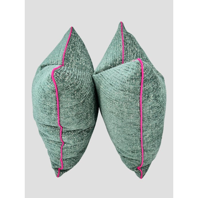 2020s Peacock Blue Chenille Pillow Pair For Sale - Image 5 of 8