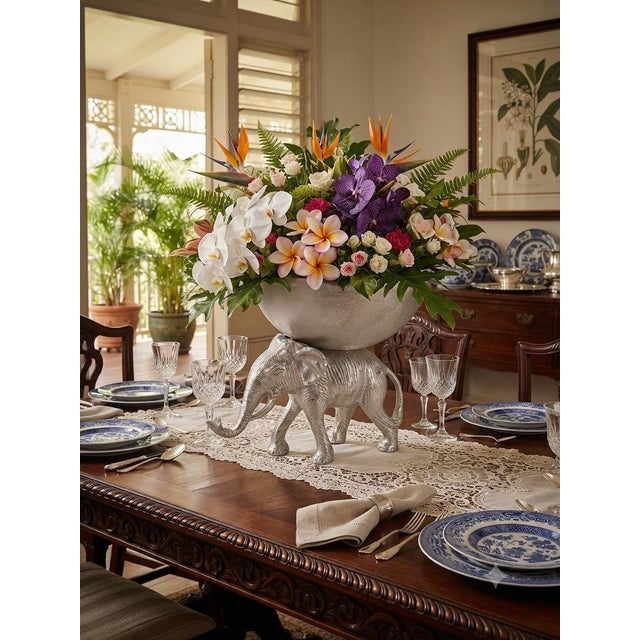 English Sculptural Elephant Compote Bowl Centerpiece, Textured Metal. Palm Beach Regency, British Colonial & Grandmillennial Decor. See Pics for Versatility! For Sale - Image 3 of 9