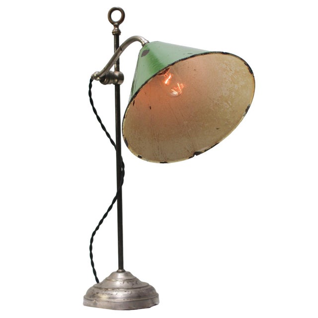 Industrial British Green Enamel and Nickel-Plated Brass Desk Light For Sale - Image 3 of 7