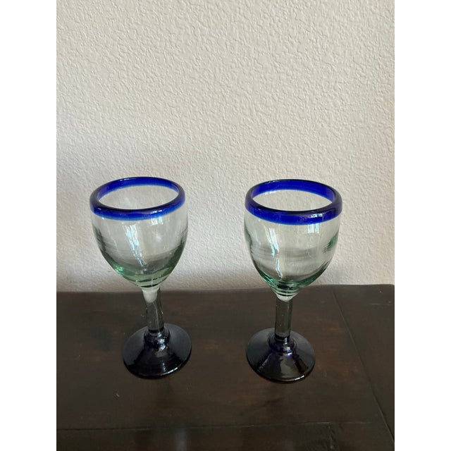 Pair of Hand-Blown-Style Stemmed Wine or Cordial Glasses For Sale - Image 4 of 7