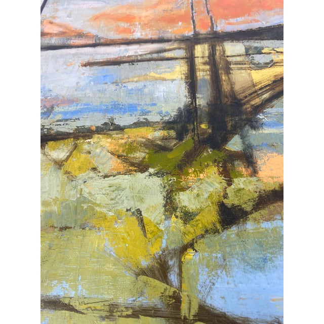 Textile Mid Century Vintage Abstract Impressionist Cityscape Oil on Canvas. Signed Galand For Sale - Image 7 of 11