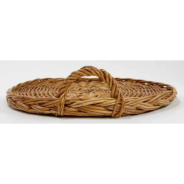Late 20th Century Round Wicker Handled Tray For Sale - Image 5 of 7