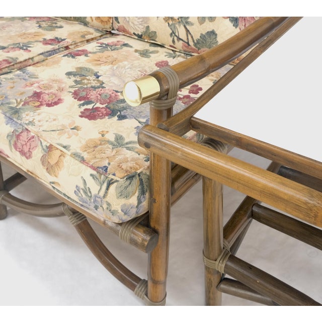 Vogue Rattan Bamboo c1970s Sofa Matching Chair Pair of End Tables 5 Pcs Set Mint For Sale - Image 13 of 18