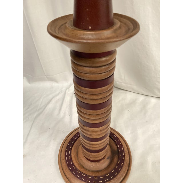 Mid-Century Modern Leather and Wood Covered Lamps by Jacques Adnet, 1950 For Sale - Image 3 of 10