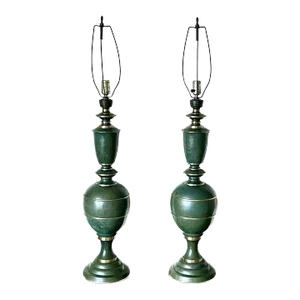 Vintage Table Lamps in Green Metal With Gold, Attributed to Carl Sorensen, a Pair