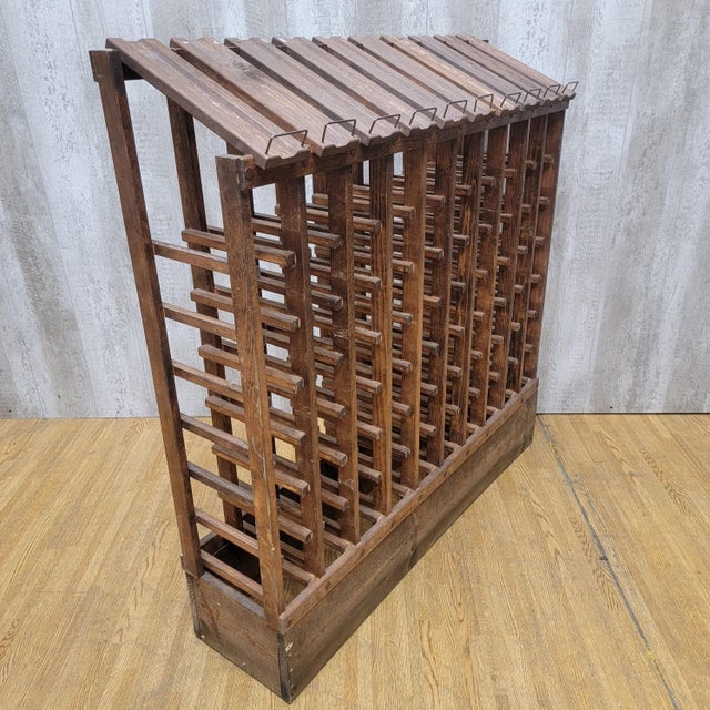 Vintage Mid Century Wood Slatted Wine Rack | Chairish