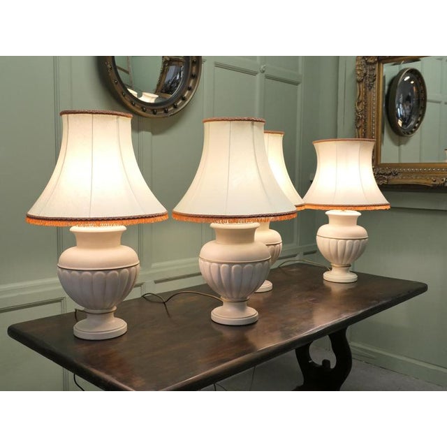 Ceramic Vintage Ceramic Table Lamps with Linen Shades, 1970, Set of 4 For Sale - Image 7 of 8