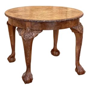 Antique Chippendale End Table With Burl Elm Top