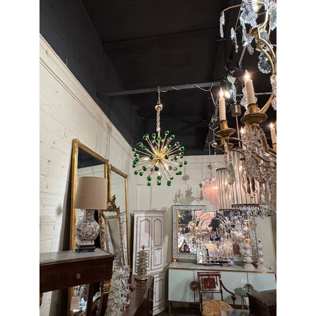 Modern Modern Green Murano Glass and Brass Sputnik Chandelier For Sale - Image 3 of 6