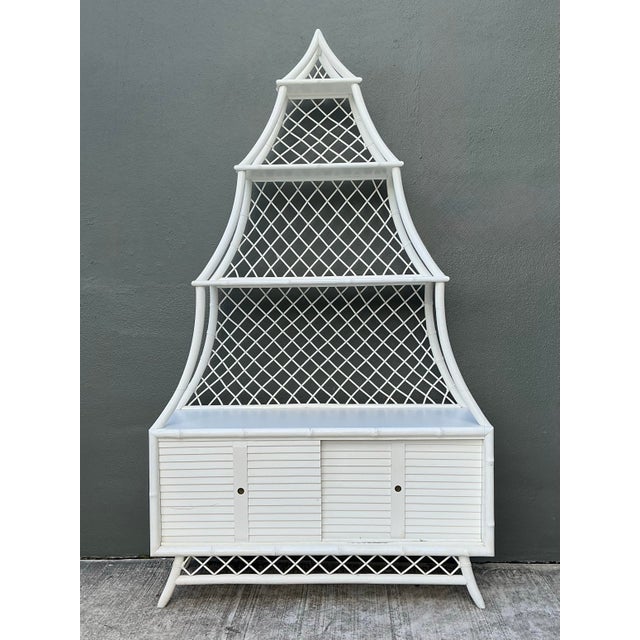 Vintage White Rattan Pagoda Etagere For Sale - Image 11 of 12