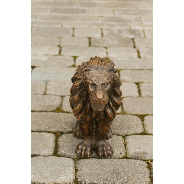 Brown Pair of Italian 1880s Small Walnut Hand Carved Lion Sculptures with Dark Patina For Sale - Image 8 of 12