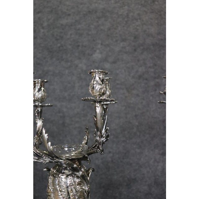 Pair of Signed Christofle Silver Plated Conch Shell Large Scale Candelabra For Sale - Image 10 of 12