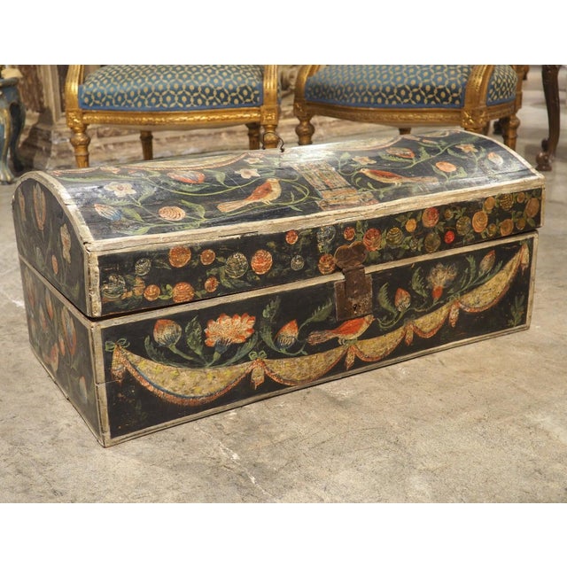 19th Century Antique Polychrome Wedding Trunk From Normandy, France, 19th Century For Sale - Image 5 of 18