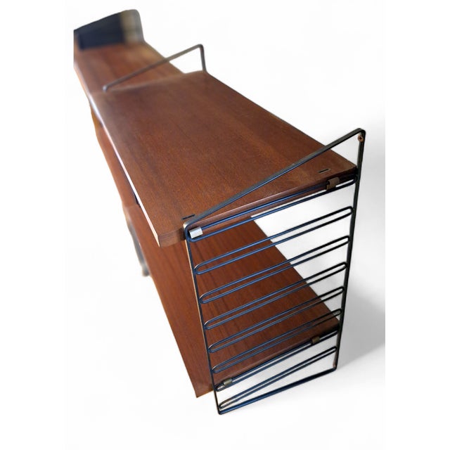 1960s Small Scandinavian Wall-Mounted Bookcase in Wood and Metal, 1960s For Sale - Image 5 of 7