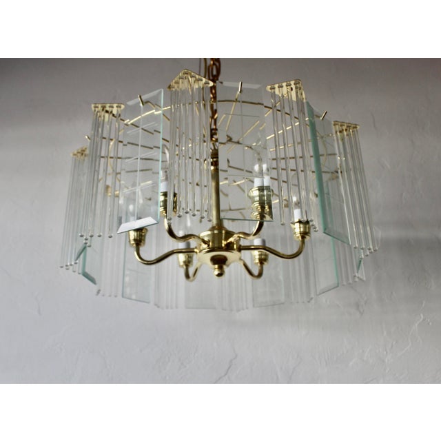 1970s Sciolari Style Glass Rod Beveled Glass Panel Chandelier For Sale - Image 10 of 18