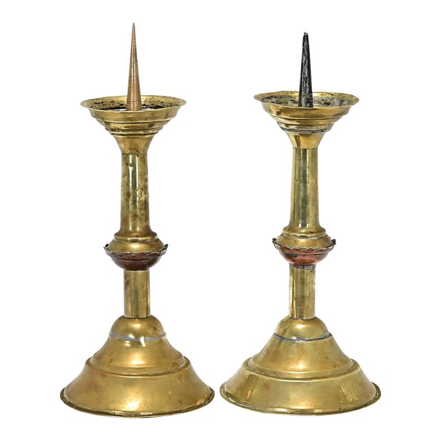 Dutch 19th Century Brass Pricket Candlesticks - A Pair For Sale
