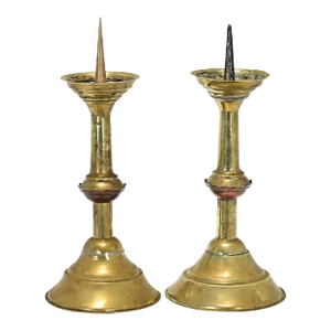 Dutch 19th Century Brass Pricket Candlesticks - A Pair