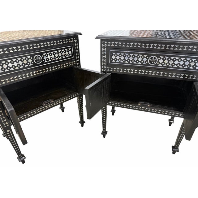Wood Pair of Studio a Home by Global Views “Bhawana” Mother of Pearl Inlay Nightstands For Sale - Image 7 of 9