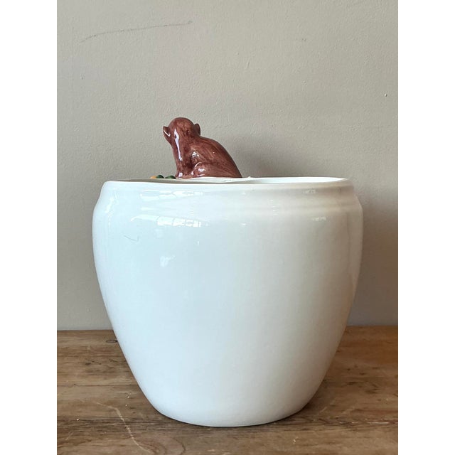 Oggetti Vintage Italian Oggetti Glazed Ceramic Monkey Cache Pot For Sale - Image 4 of 6