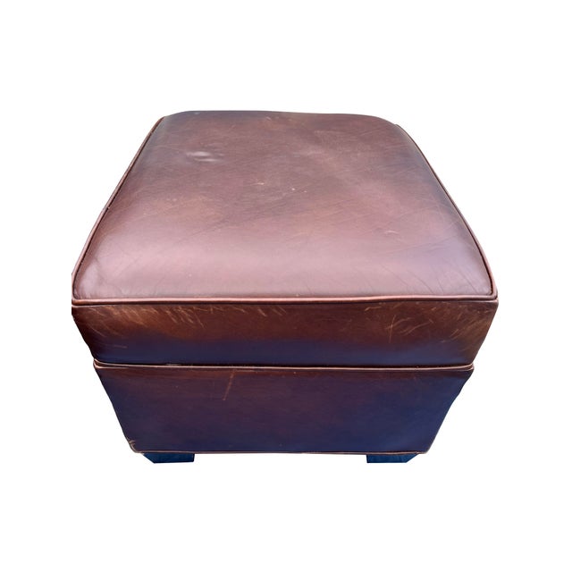 Animal Skin Vintage Restoration Hardware Style Leather Chair and Ottoman Set For Sale - Image 7 of 9