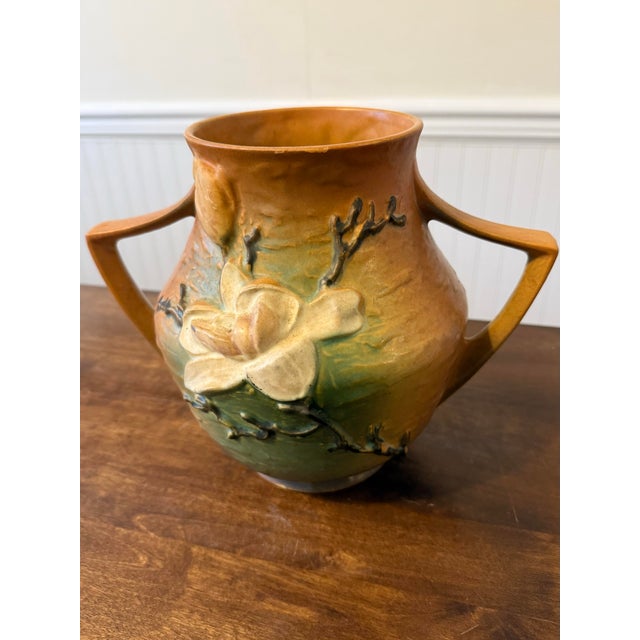 Mid 20th Century Roseville Magnolia Terra Cotta Vase For Sale - Image 10 of 12