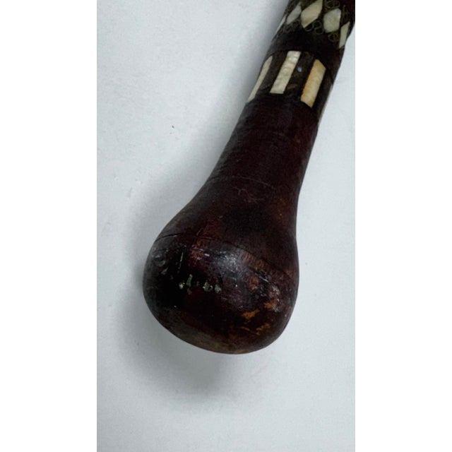Brown Hand Carved Afghanistan Wood + Mother of Pearl Inlaid Walking Stick For Sale - Image 8 of 12
