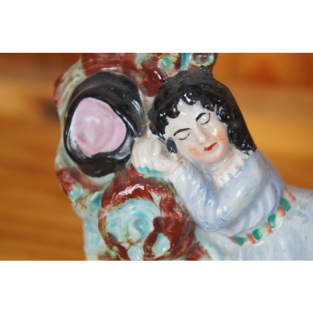 Red Antique Staffordshire Dog Tray Sleeping Girl Spaniel Flatback Figurine For Sale - Image 8 of 12
