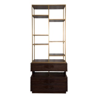 Studio a Home Oslo Etagere in Dark Ash Wood and Brass-Bronze Finished Metal For Sale