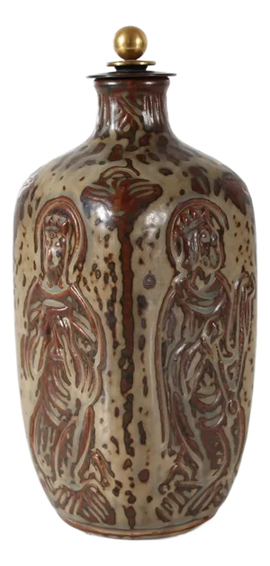 Square Vase with Bronze Lid by Jais Nielsen for Royal Copenhagen, 1957