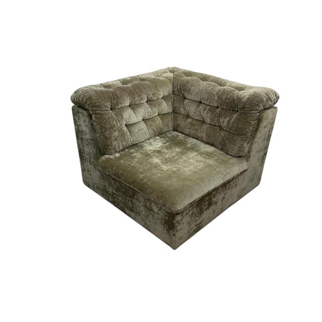 Vintage Olive Velvet Modular Two-Seater Sofa, 1960s For Sale - Image 14 of 17