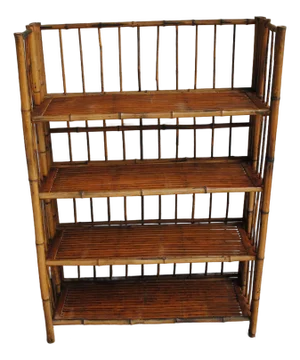 Vintage Bamboo Folding 4 Tier Bookcase Etagere One or a Pair