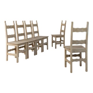 20th Century French Provincial Oak Ladder-Back Dining Chairs - Set of 6 For Sale