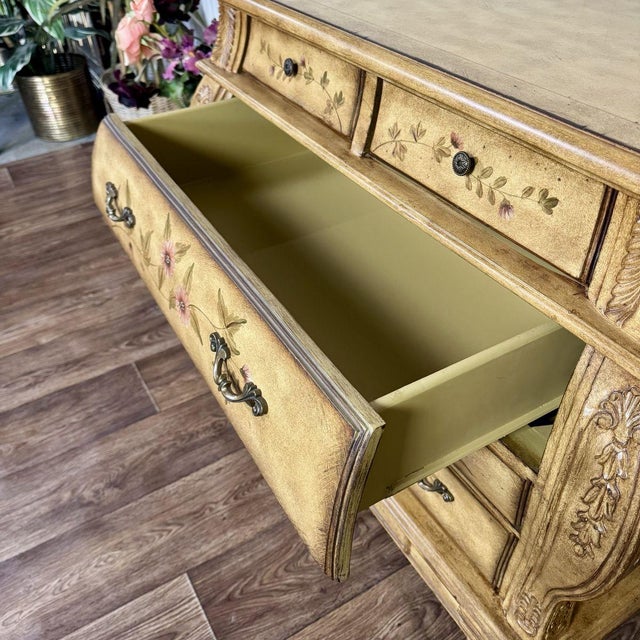 Vintage Painted Floral Bombe Chest of Drawers For Sale - Image 11 of 13