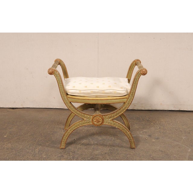 Mid 20th Century Italian Carved-Wood Curule Stool W/Cushion For Sale - Image 11 of 13