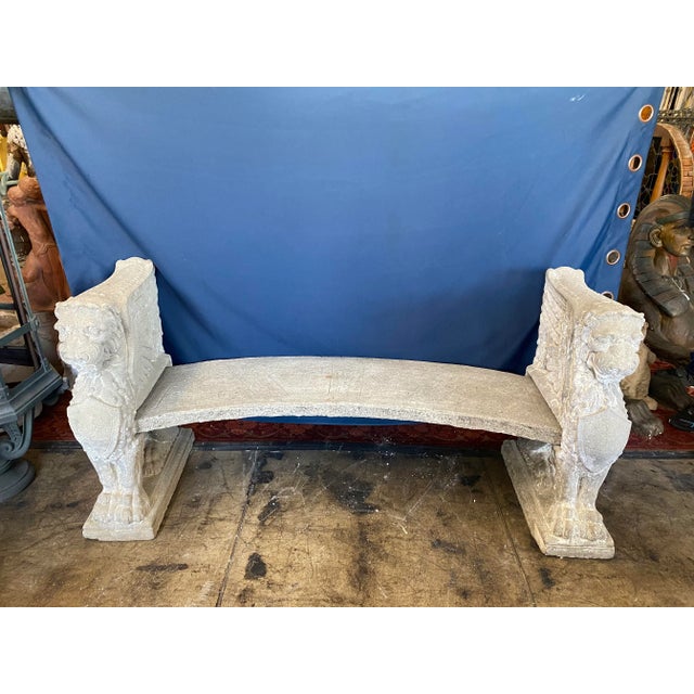 Carved Concrete Garden Bench Featuring Mythical Winged Lions For Sale - Image 13 of 13
