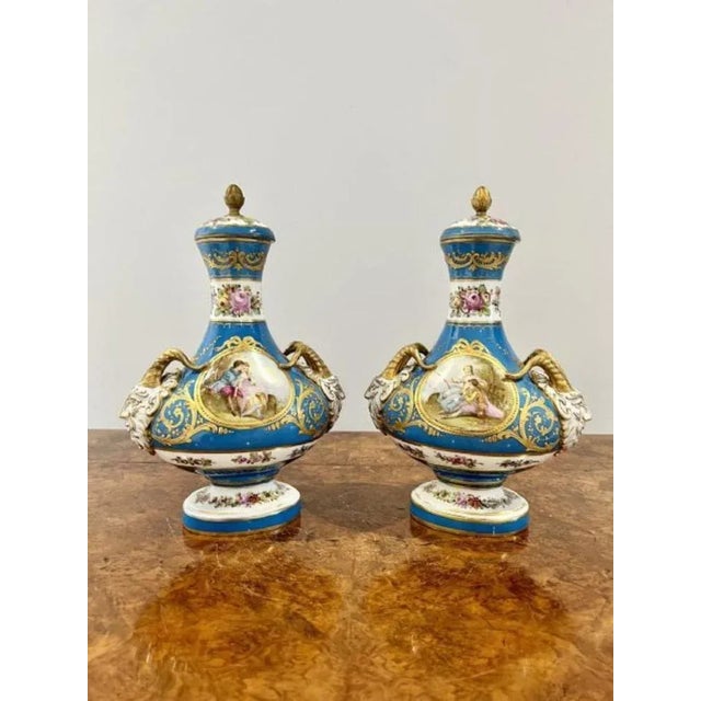 Ceramic Victorian French Severs Lidded Vases, 1860s, Set of 2 For Sale - Image 7 of 7