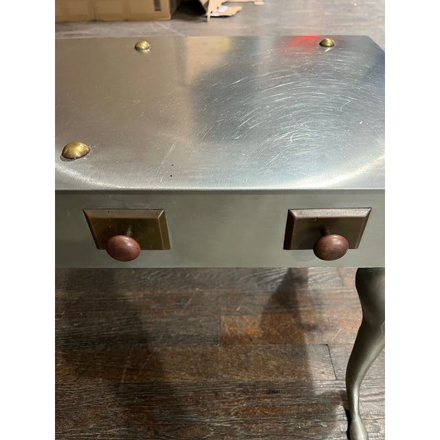 T.H. Robsjohn Gibbings Mid-Century Modern Stainless With Brass Footman Cocktail Coffee Table For Sale - Image 4 of 12