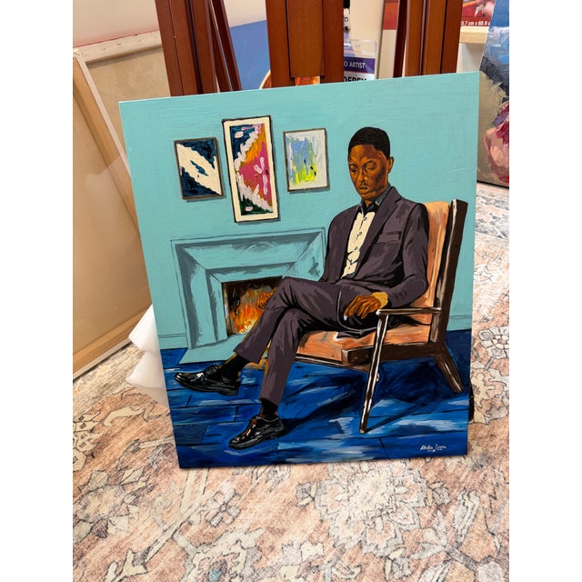 Within the Blue Room, 21st Century, Figurative Realism, by Emmanuel Akolo (2026), Acrylic on Canvas For Sale - Image 4 of 8