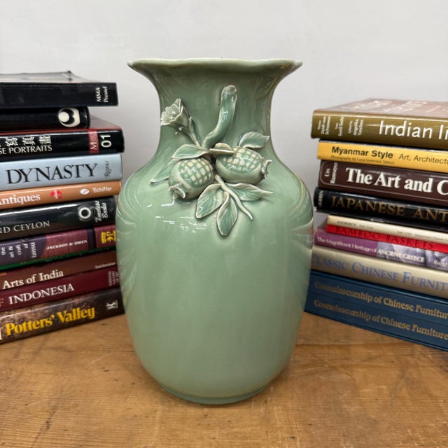 Ceramic Green Ceramic Vase with Botanical Theme Handles For Sale - Image 7 of 11