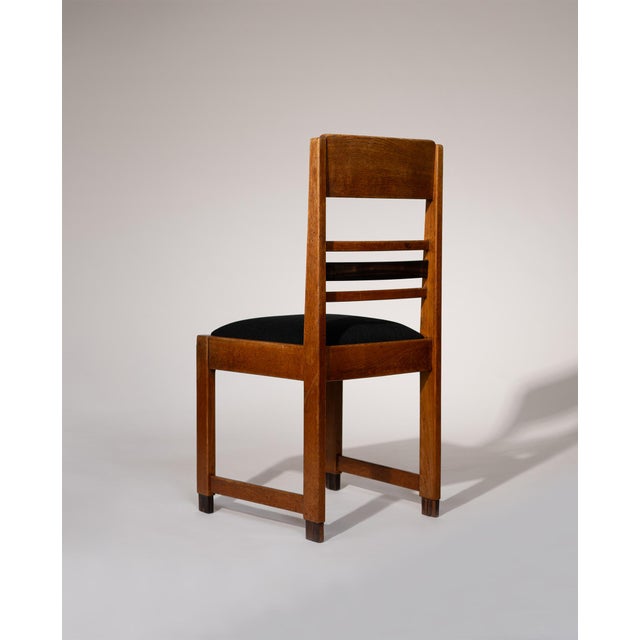1920s Vintage Amsterdam School Dining Chairs in Oak with Coromandel Details, 1920s, Set of 4 For Sale - Image 5 of 11