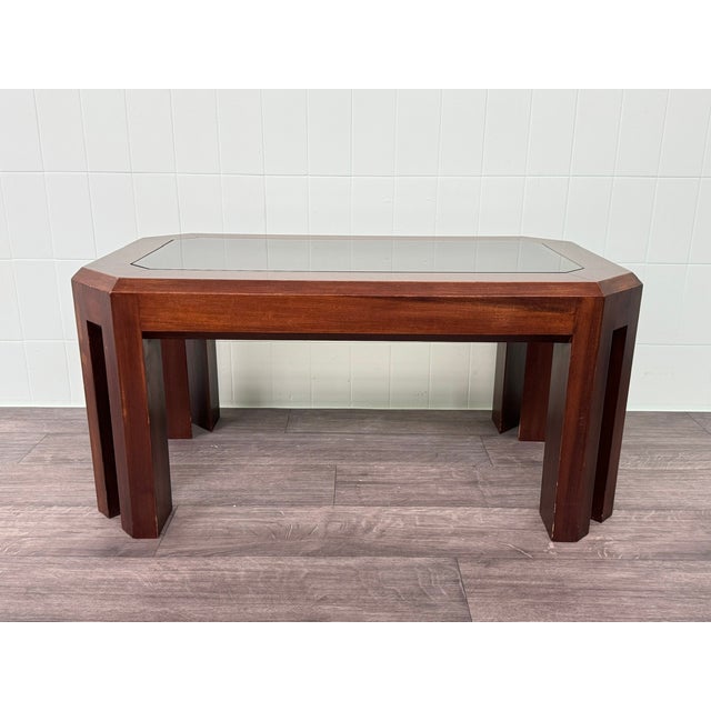 Vintage Italian Coffee Table in Wood with Smoked Glass Top, 1970s For Sale - Image 4 of 12