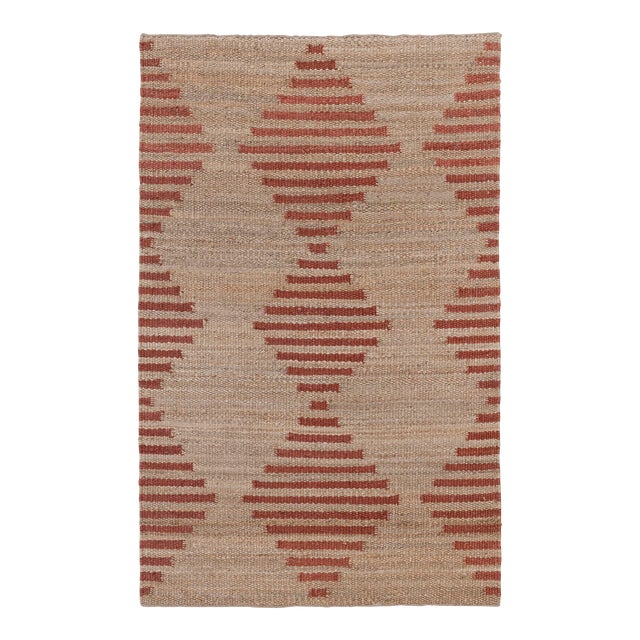 Gold Red Jute Premium Diamond Design Scandivian Rug Hand Woven 9x12Ft. For Sale