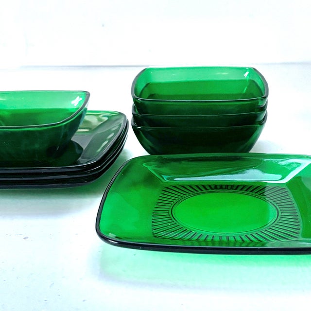 Glass Mid Century Modern Depression Glass Plates & Bowls by Anchor Hocking- 8 Pieces For Sale - Image 7 of 8