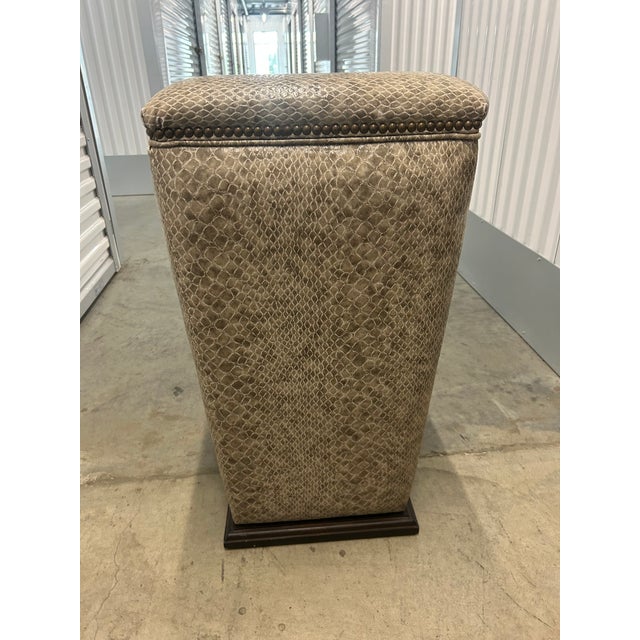 A striking pair of Lee Industries Bongo stools (model family 9308/9315 series), whimsically upholstered in a sophisticated...