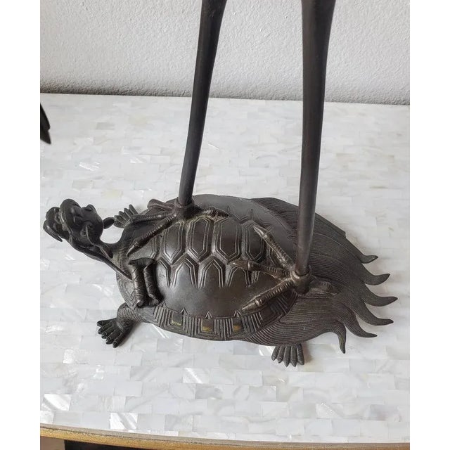 Mid-Century Japanese Bronze Heron Tortoise Sculpture For Sale In Dallas - Image 6 of 11