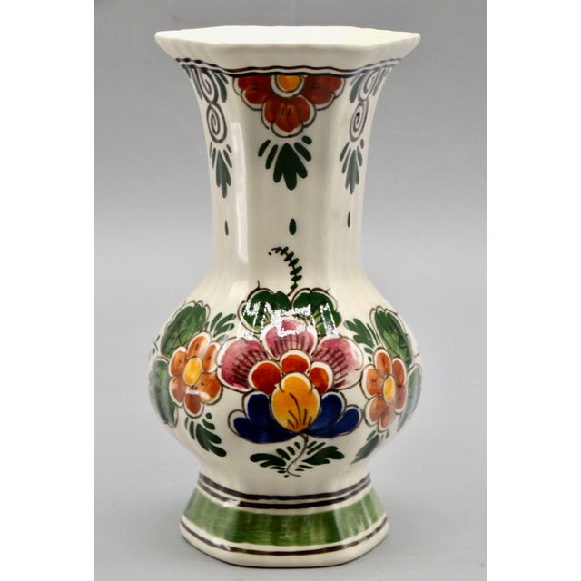 Mid 20th Century Vintage Dutch Delft Hand Painted Polychrome Vase For Sale - Image 5 of 9
