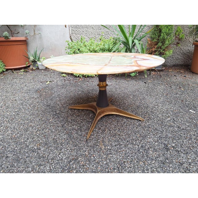 Melchiorre Bega Coffee Table in Brass and Wood with Alabaster Top in the style of Melchiorre Bega for Melchiorre Bega, 1950s For Sale - Image 4 of 12